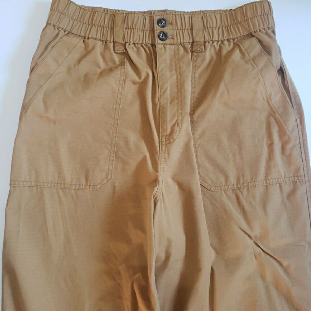Madewell Cotton Ripstop Pull-On Straight Cargo Pants Toffee Yellow Womens Size L - Picture 3 of 9